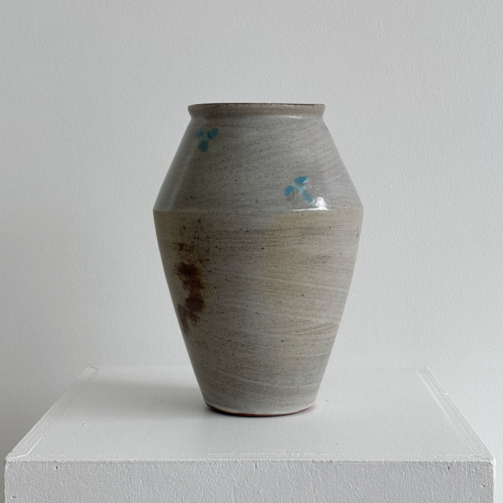 Iris Vase Grey with Blue Dots