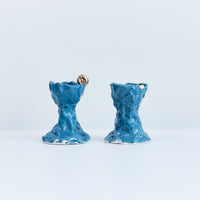 Blue with gold Candlestick Holder Pair | Braer flower studio pottery 