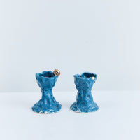 Blue with gold Candlestick Holder Pair | Braer flower studio pottery 
