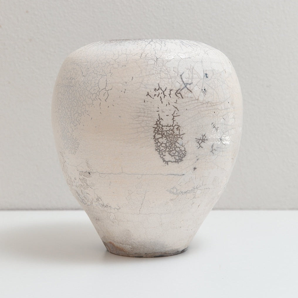 Very large white Raku Moon Vase | Braer Studio