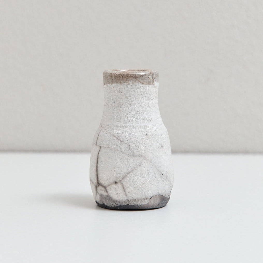 Small naked raku thin bottle vase | Braer Studio