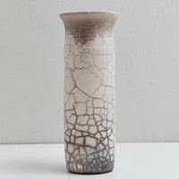 Tall naked raku cylinder vase | Braer Studio