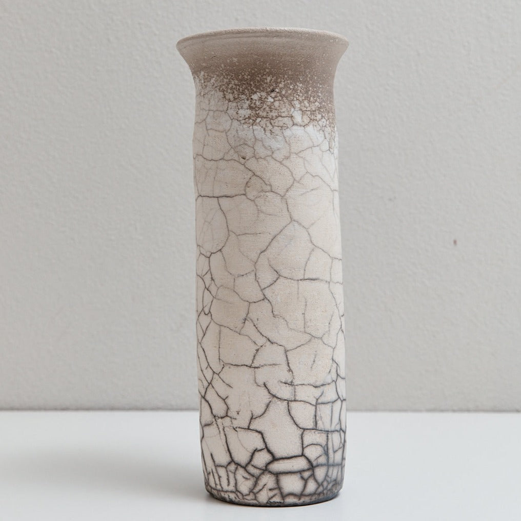 Tall naked raku cylinder vase | Braer Studio